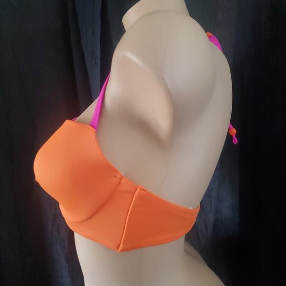 Y2K VICTORIA'S SECRET Sexy Push Up Bikini ORANGE PINK Halter Top 36C - Picture 5 of 8